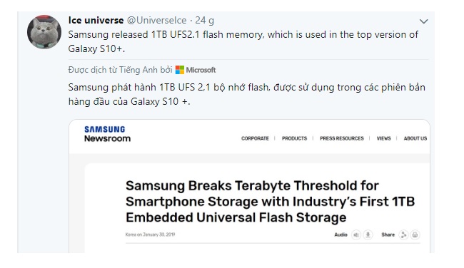 Samsung Galaxy S10 Plus sẽ là smartphone có bộ nhớ khủng nhất